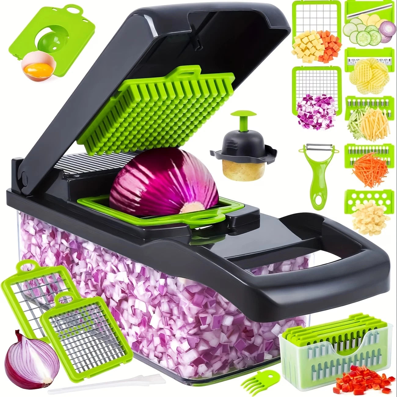 16-in-1 Vegetable Chopper with 8 Blades Onion Dicer Multifunctional Slicer