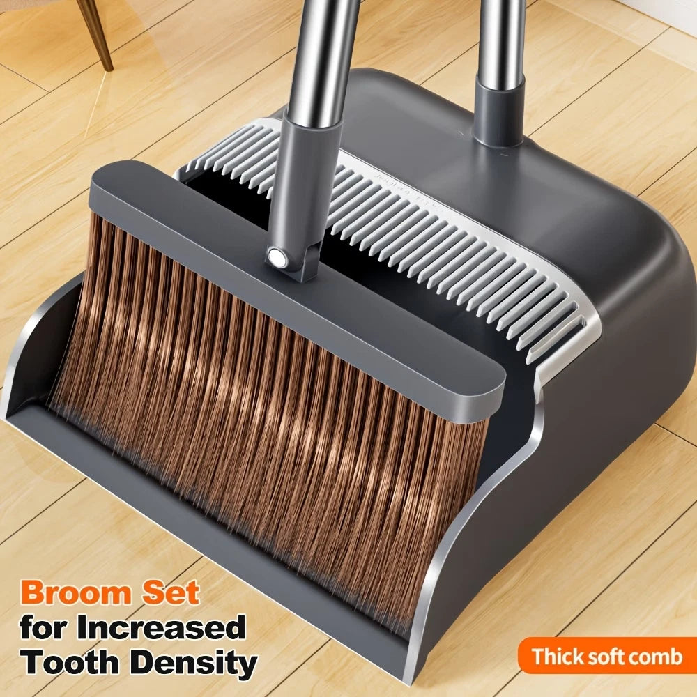 Broom and Dustpan Set Long Handle Upright Sweeper Hard Floor Cleaning