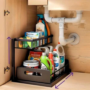 Under Sink Organizer – 2-Tier Adjustable Rack for Kitchen & Bathroom – Slide-Ou