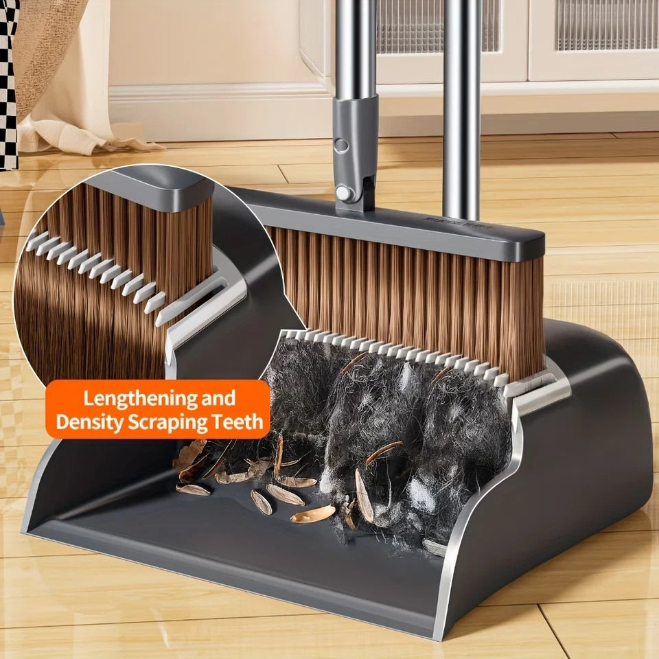 Broom and Dustpan Set Long Handle Upright Sweeper Hard Floor Cleaning