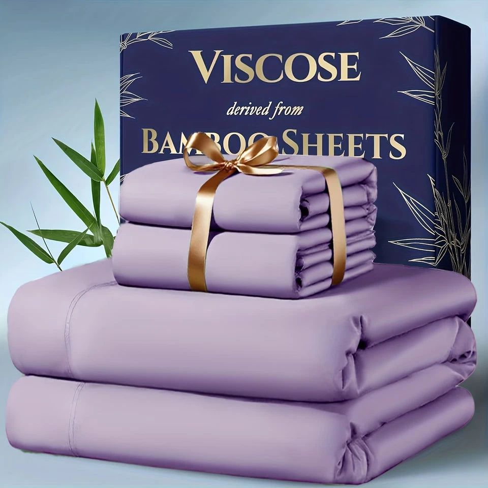 4pcs Bamboo Cooling Sheet Set Extra Deep Pocket Queen/King Breathable
